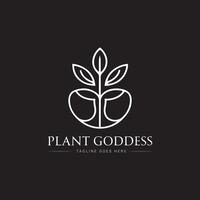 plant goddess logo design, icon, minimal logo, black and white color vector