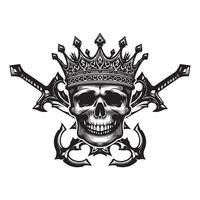 skull with sword illustration, logo, icon, silhouette design black and white vector