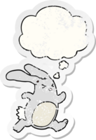 dibujos animados Conejo con pensamiento burbuja como un afligido desgastado pegatina png