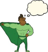 funny cartoon superhero with thought bubble png