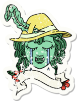 grunge sticker van een huilen voor de helft orc bard karakter gezicht png