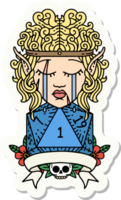 sticker of a sad elf barbarian character with natural one roll png