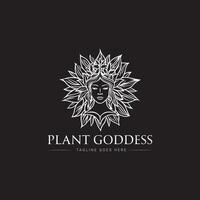 plant goddess logo design, icon, minimal logo, black and white color vector