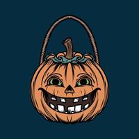 hand drawn Halloween pumpkin basket illustration design vector