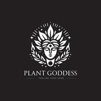 plant goddess logo design, icon, minimal logo, black and white color vector