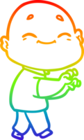 rainbow gradient line drawing of a cartoon happy bald man png