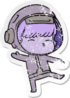 distressed sticker of a cartoon curious astronaut png