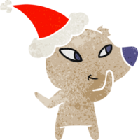 fofa mão desenhado retro desenho animado do uma Urso vestindo santa chapéu png