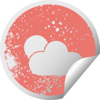 distressed circular peeling sticker symbol of a sunshine and cloud png