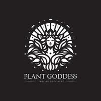 planta diosa logo diseño, icono, mínimo logo, negro y blanco color vector