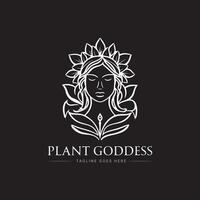 plant goddess logo design, icon, minimal logo, black and white color vector