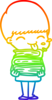 rainbow gradient line drawing of a happy cartoon boy png