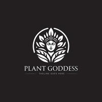 plant goddess logo design, icon, minimal logo, black and white color vector