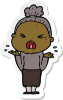 sticker of a cartoon angry old woman png