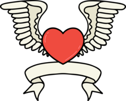 traditional tattoo with banner of a heart with wings png