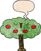 cartoon apple tree with speech bubble in retro texture style png