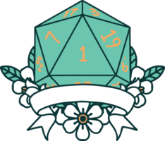 estilo de tatuaje retro natural uno d20 tirada de dados png