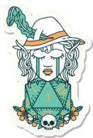 sticker of a crying elf bard character with natural one D20 roll png