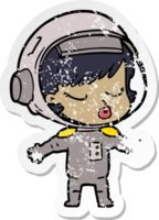 verontruste sticker van een cartoon mooi astronautenmeisje png