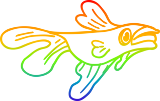 rainbow gradient line drawing of a cartoon fighting fish png