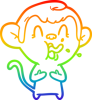 rainbow gradient line drawing of a crazy cartoon monkey png