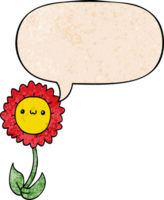 dessin animé fleur avec discours bulle dans rétro texture style png