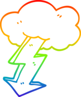 rainbow gradient line drawing of a cartoon lightning bolt png