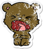 distressed sticker of a angry cartoon bear png