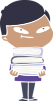 flat color style cartoon boy with books png