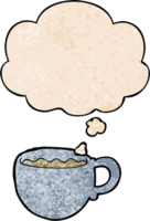 tecknad serie kaffe kopp med trodde bubbla i grunge textur stil png