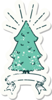 worn old sticker of a tattoo style pine tree png