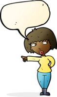 tecknad serie irriterad kvinna pekande med Tal bubbla png