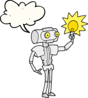 mano disegnato discorso bolla cartone animato robot con leggero lampadina png
