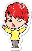 distressed sticker of a cartoon woman png