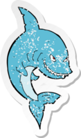 retro distressed sticker of a funny cartoon shark png