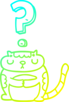 cold gradient line drawing of a cartoon cat with question mark png