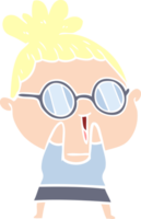 flat color style cartoon shy woman wearing spectacles png