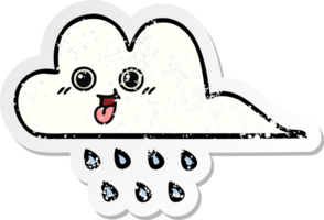 pegatina angustiada de una linda nube de lluvia de dibujos animados png