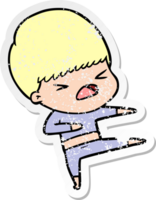 distressed sticker of a cartoon stressed man png