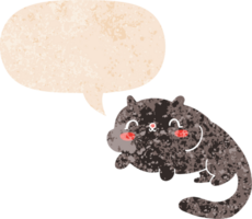 dessin animé chat avec discours bulle dans grunge affligé rétro texturé style png