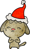 happy hand drawn textured cartoon of a dog wearing santa hat png