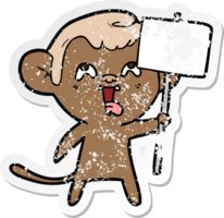 distressed sticker of a crazy cartoon monkey with sign png