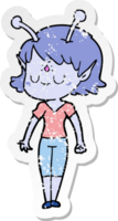 distressed sticker of a cartoon alien girl png