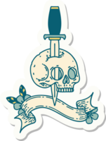 tattoo style sticker with banner of a skull png