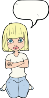 dessin animé femme agenouillée avec bulle de dialogue png