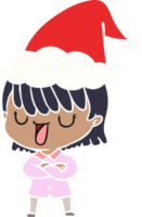 hand drawn flat color illustration of a woman wearing santa hat png