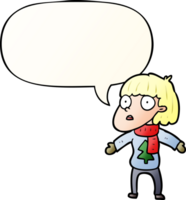 cartoon surprised christmas person with speech bubble in smooth gradient style png