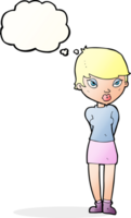 cartoon shy woman with thought bubble png