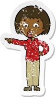 retro verontruste sticker van een cartoon wijzende vrouw png