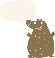 cartoon happy bear with speech bubble in retro style png